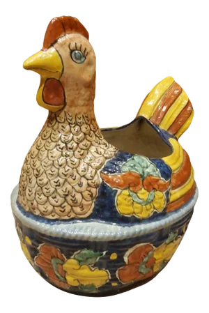 Vintage Mexican Folk Art Talavera Ceramic Rooster Planter