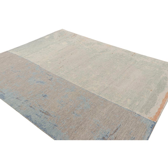 Rug & Kilim Rug & Kilim’s Modern Distressed Abstract Rug in Beige, Gray and Blue Tones For Sale - Image 4 of 7