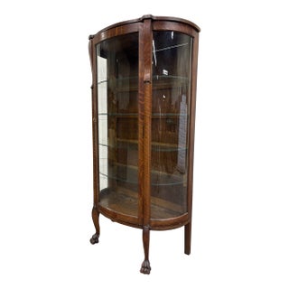 Antique Cortland Cabinet Co Quarter Sawn Bow Front Display Cabinet Curio For Sale