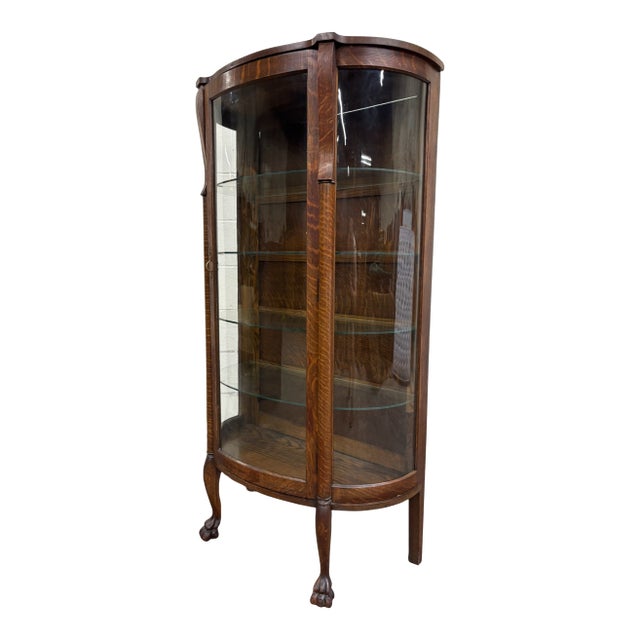 Antique Cortland Cabinet Co Quarter Sawn Bow Front Display Cabinet Curio For Sale