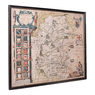 Antique Wiltshire County Map, Dutch, Framed Cartography, Latin, Blaeu, c.1650 For Sale