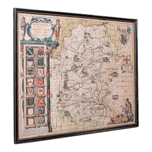 Antique Wiltshire County Map, Dutch, Framed Cartography, Latin, Blaeu, c.1650