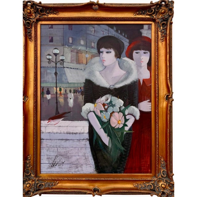 Modern Charles Levier, Large Charles Levier Modernist Oil Painting Women Paris Street French Modernism For Sale - Image 3 of 18