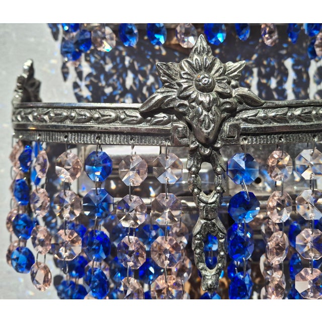 1920's Austrian Regency Saphire & Pale Pink Cut Crystal Wall Sconces Attrib. Palme & Walter Set of 4 For Sale - Image 12 of 18
