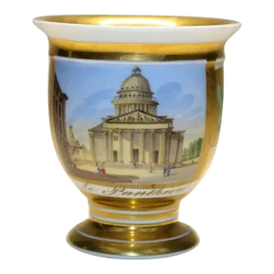 Antique 19th Century French Empire Grand Tour Porcelain Cup with Painting of the Pantheon