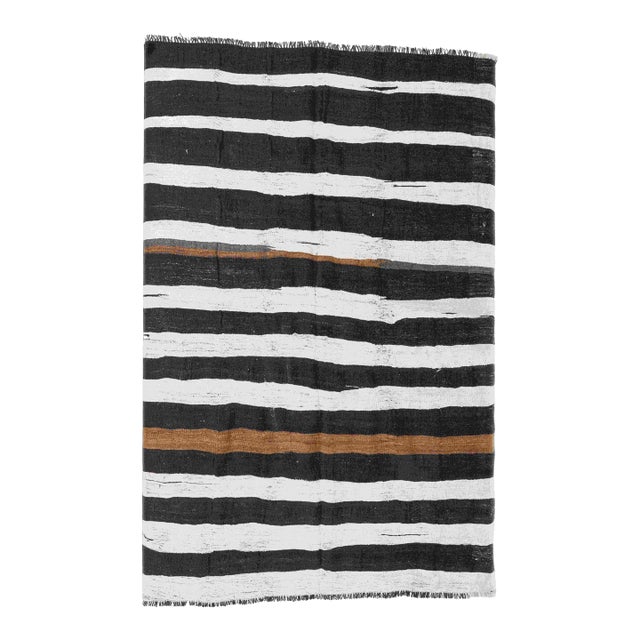 Black White Hemp Kilim Rug - 6`3" X 8`6" For Sale