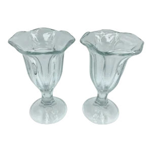 Mid 20th Century Sundae Dessert Diner Parfait Fluted Ice Cream Glasses- a Pair