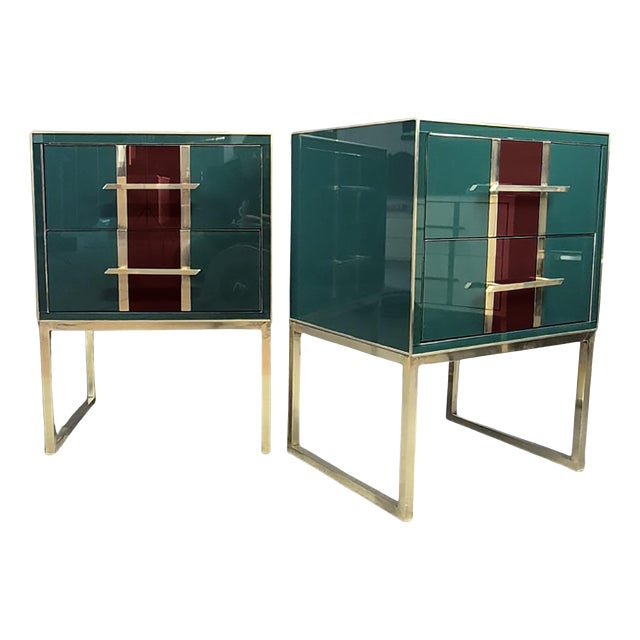 Green and Red Murano Bedside Tables from Justfurnituress SRL, Set of 2 For Sale