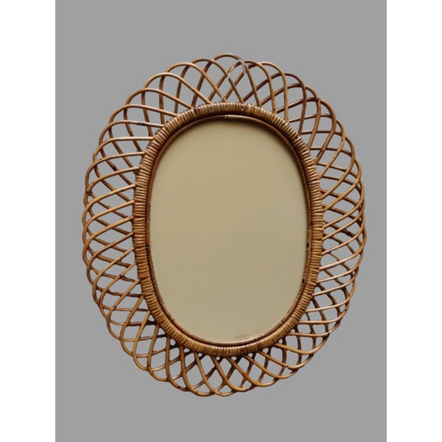 Wood Tan Bamboo Mirror, 1950s For Sale - Image 7 of 11