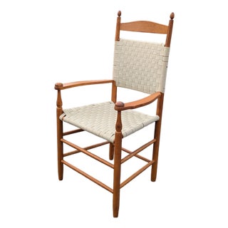 Vintage Shaker Workshops Shaker Style Armchair With Hand-Woven Checkerboard Seat For Sale