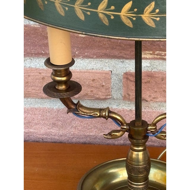 Antique French Bouilette Brass Metal Shade Table Lamp, 1930s For Sale - Image 4 of 14
