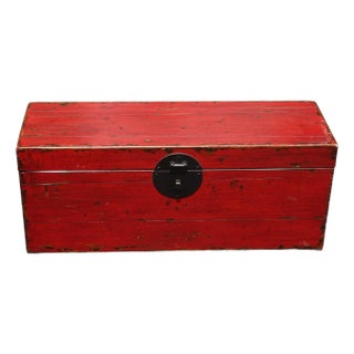 Lh20 Oriental Chinese Style Red Decorative Storage Box 11"Hx28" 1of2 For Sale