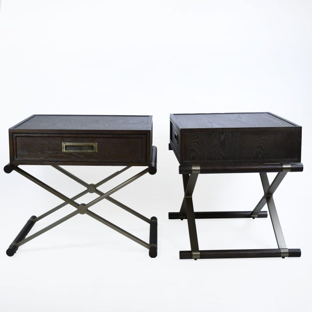 Late 20th Century Late 20th Century Pair of Brass Campaign Style Nightstands For Sale - Image 5 of 6