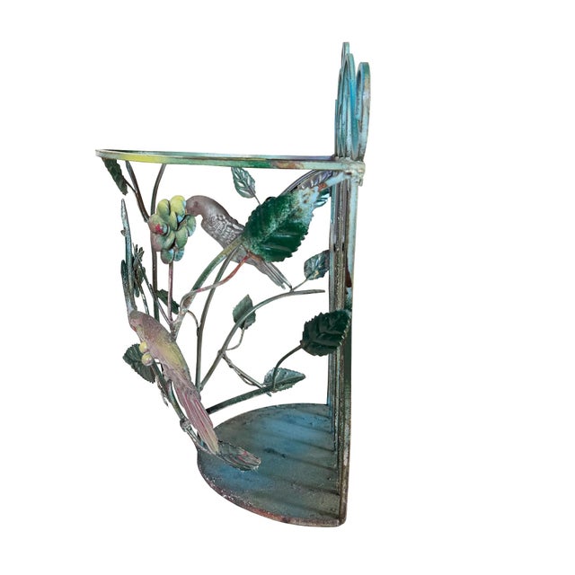 Metal Vintage European Hollywood Regency Tole Bird and Floral Wall Planter, Circa 1960 For Sale - Image 7 of 7