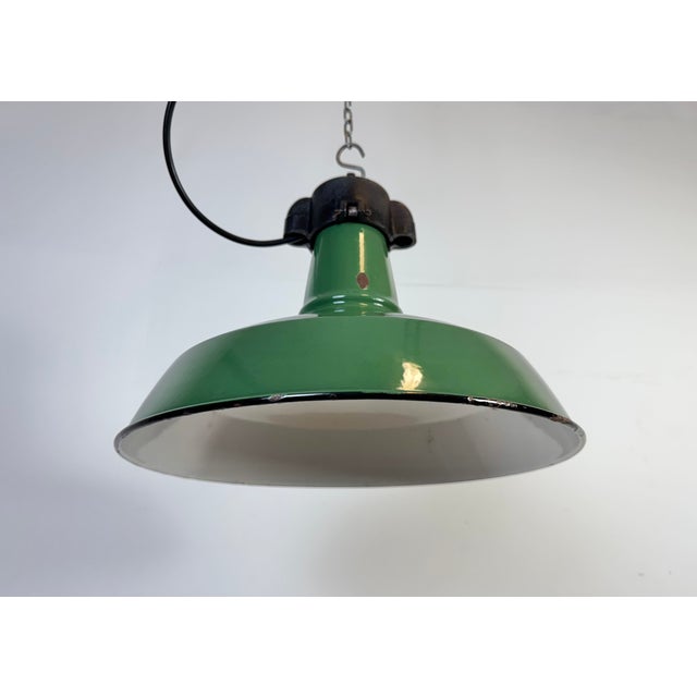 Metal Industrial Green Enamel Factory Pendant Lamp, 1960s For Sale - Image 7 of 18