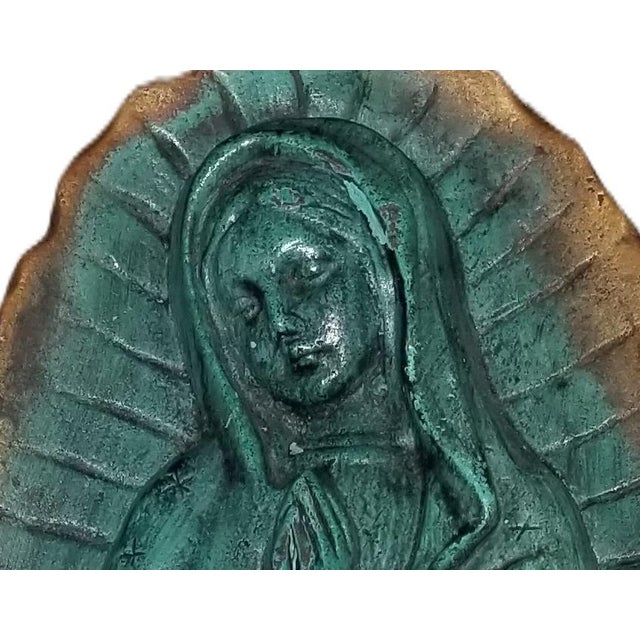 Antique Verdigris Bronze Relief Sculpture Plaque of Our Lady Guadalupe For Sale - Image 4 of 9