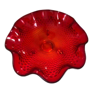 1970s Fenton Hobnail Amberina Orange Into Red Ombré Footed Candy Dish