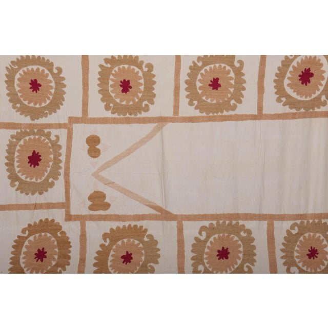 Suzani White Washed Tribal Tapestry - Uzbek Table Cloth For Sale - Image 6 of 12