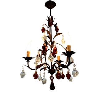 Pendant Chandelier in Wrought Iron and Murano Glass, 1990s For Sale