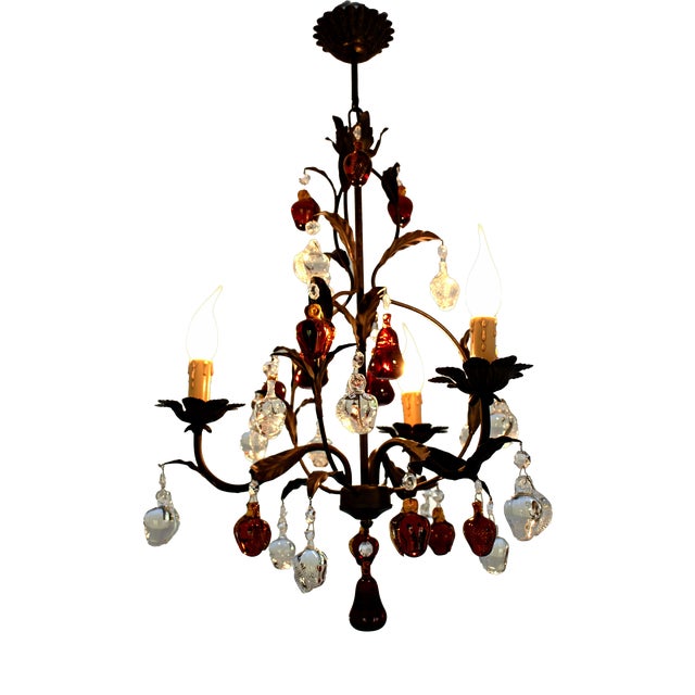 Pendant Chandelier in Wrought Iron and Murano Glass, 1990s For Sale