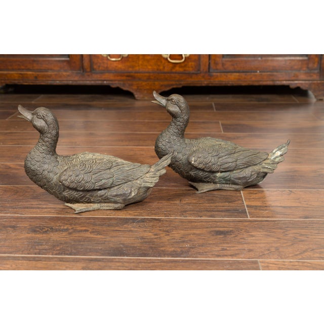 Traditional Vintage 1940s Bronze Swimming and Quacking Ducks - a Pair For Sale - Image 3 of 11
