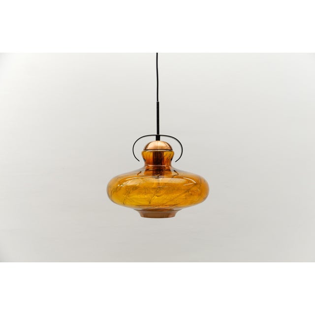Mid-Century Modern Amber Glass and Copper Ceiling Lamp, 1950s For Sale - Image 12 of 12