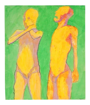 Louis Nadalini "You Need to Listen to Me" Florescent Figurative Gouache on Paper 1987