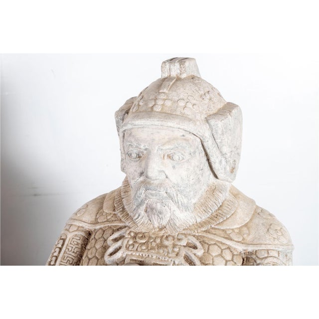 Chinese Vintage Carved Stone Chinese Military Officers Statues—A Pair For Sale - Image 3 of 16