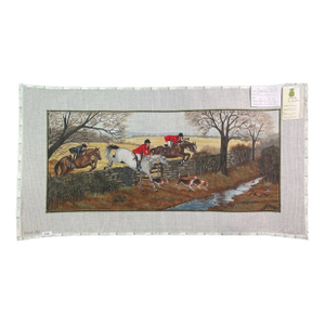 Late 20th Century Hand Painted Needlepoint Canvas W/ Fox Hunt Scene