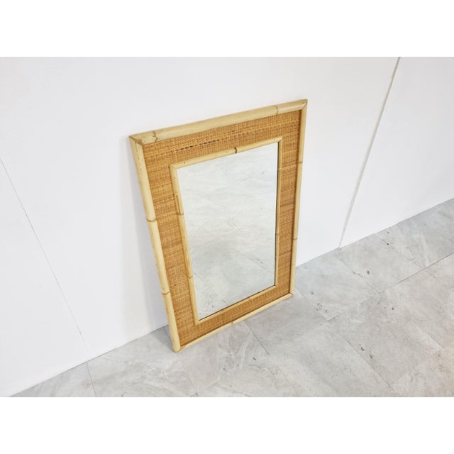 1960s Mid-Century Bamboo Mirror attributed to Dal Vera, 1960s For Sale - Image 5 of 9