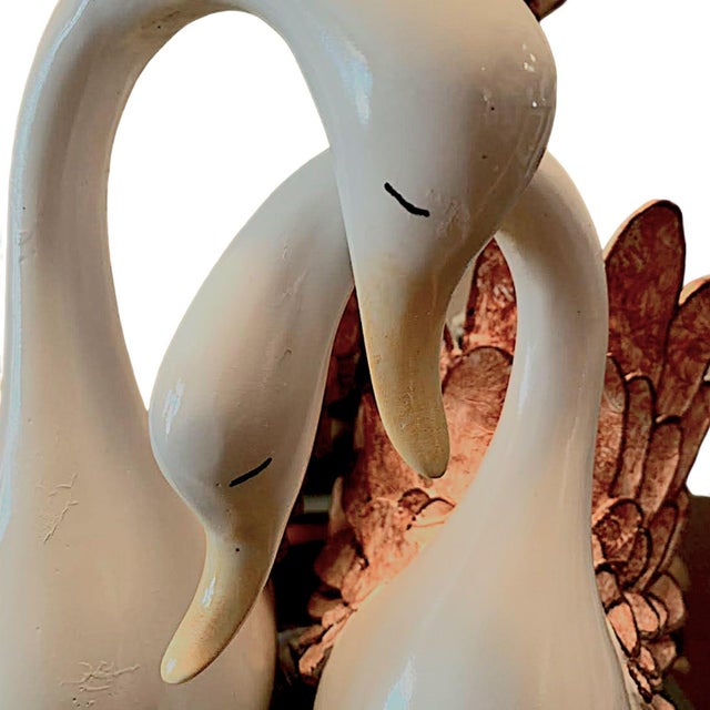 1980s Large Hand Painted Loving Swans Ceramic Statue Vase For Sale - Image 14 of 14