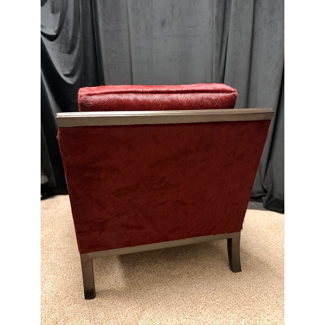 Wood Authentic Holly Hunt Vienna Secession Lounge Chair, Custom Upholstered in Rich Burgundy/Cabernet Mohair and American Black Walnut Exposed Frame For Sale - Image 7 of 17