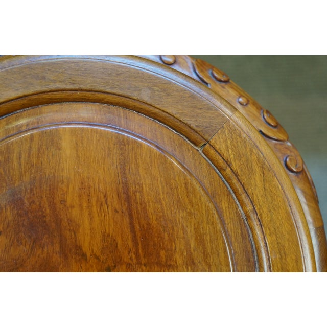 Late 20th Century Vintage Chinese Chinoiserie Carved Elm Pedestal Plant Sculpture Stand 26" For Sale - Image 5 of 13