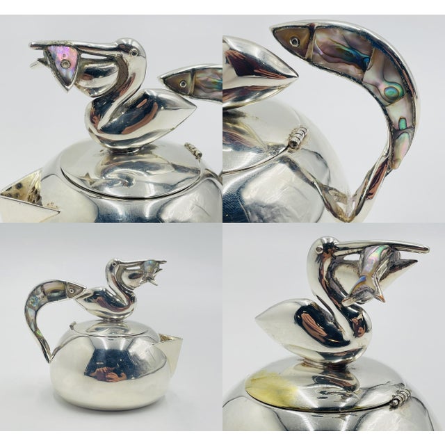 1970s Los Castillo Taxco Pelican Creamer, Sugar & Serving Tray, Mexican Silversmithing - 3pcs For Sale - Image 15 of 18