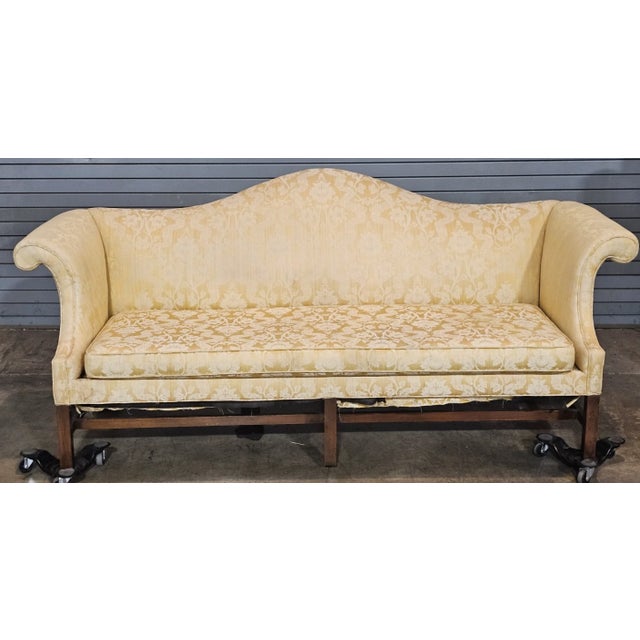 Mid 20th Century Kittinger Williamsburg Mahogany Chippendale Sofa Yellow Silk Schumacher Fabric For Sale In Cleveland - Image 6 of 12