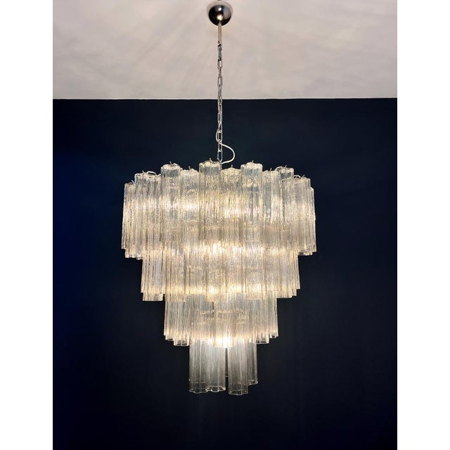 Large Vintage Murano Glass Tiered Chandelier with Smoked Glass Tube, 1990s For Sale - Image 10 of 16