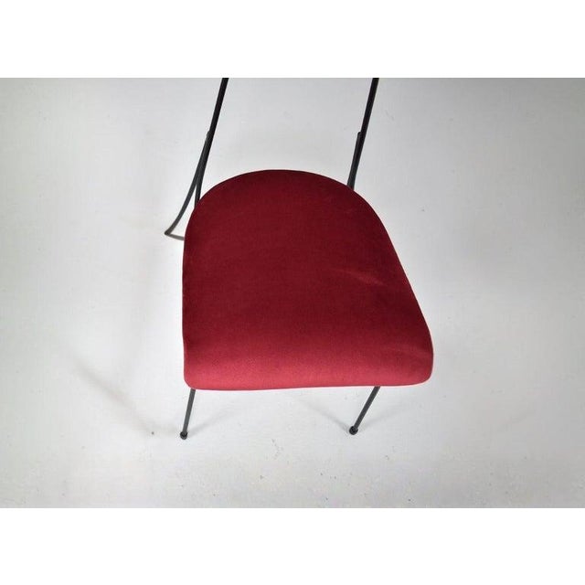 1950s French Midcentury Metal and Velvet Chair, 1950s For Sale - Image 5 of 12