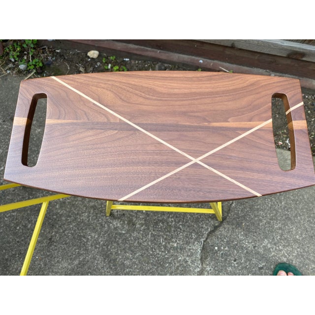 Modern Tronk Design Robert Walnut Yellow Dining Stools - a Pair For Sale - Image 3 of 8