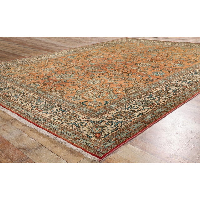 Orange Vintage Persian Tabriz Rug - 10'00 x 13'03 For Sale - Image 8 of 10
