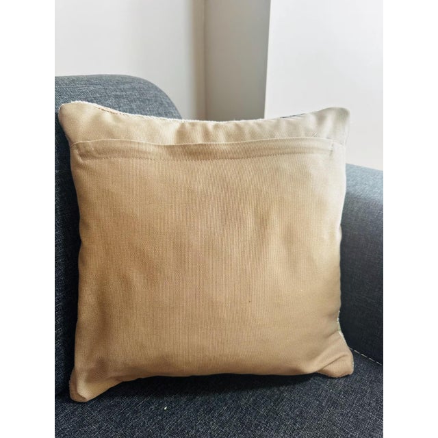 Vintage Turkish Rug Pillow Cover, Handwoven Wool Isparta Floral Cushion, Romantic Peach Sage Dusty Blue Boho Pillow, 16x16 In For Sale - Image 11 of 12