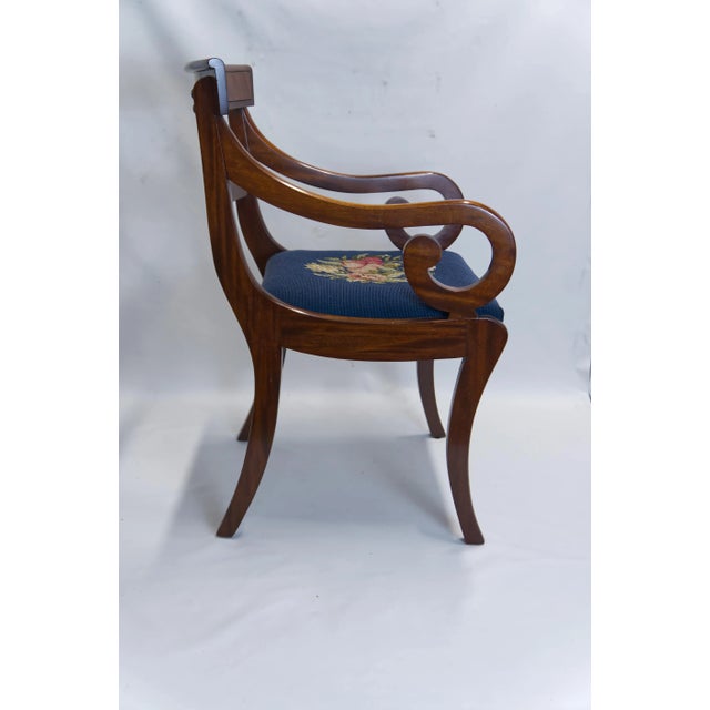 Brown Mahogany Finish Dining Chairs With Floral Needlepoint Seats Set of 4 For Sale - Image 8 of 12