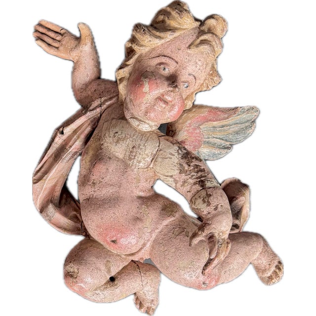 German Baroque Painted Wood Angel Sculptures, a Pair For Sale - Image 12 of 12