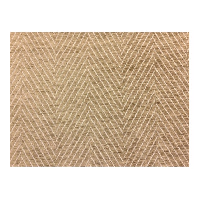 Mustard Gold Beige Chevron Herringbone Geometric Chenille Upholstery Fabric For Sale