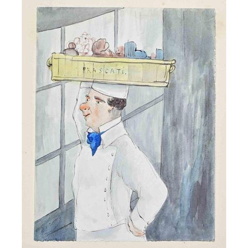 Georges Goursat, Frascati Parisian Café, 1915, Watercolor and Ink For Sale - Image 3 of 3