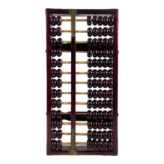 Vintage Red Wood Abacus With Brass Accents For Sale