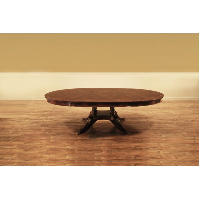 2020s 72-Inch Mahogany Pedestal Table With Self-Storing Leaf Opens to a 72 X 100 Inch Oval, an Ap Exclusive by AntiquePurveyor. For Sale - Image 5 of 18