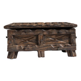 Early 20th Century Dark Brown Spanish Hand-Carved Wood Box For Sale