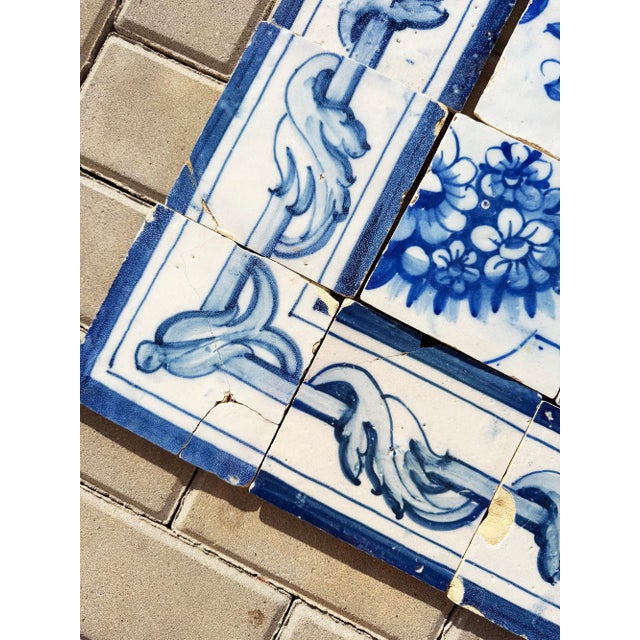 Ceramic 18th Century Portuguese Baroque Blue & White Flower Basket Tile Panel For Sale - Image 7 of 14