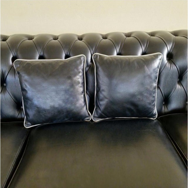 Black Chesterfield Livingroom Set in Black Genuine Leather, Set of 3 For Sale - Image 8 of 9