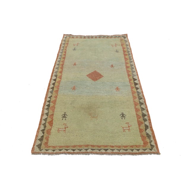 2010s Modern Minimalist Persian Gabbeh Wool Runner – Earthy Beige & Rust Tribal Motif For Sale - Image 5 of 8